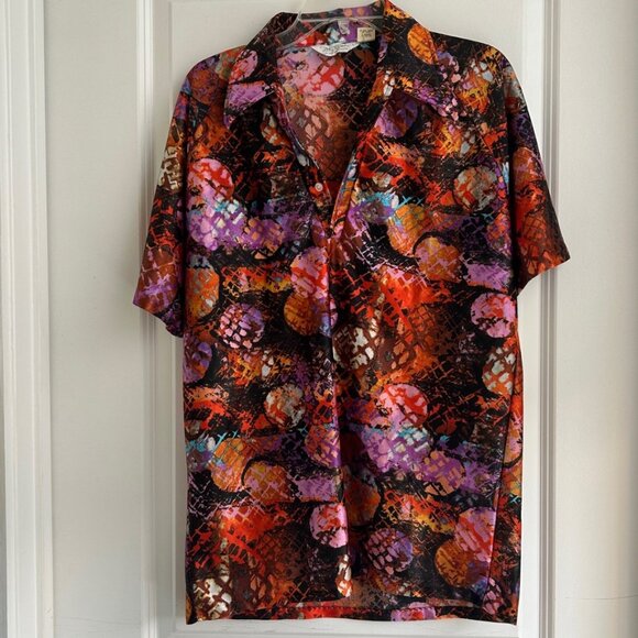 Vintage 70s Lilly Dache Shirt Mens Artsy Polyester Large Disco MCM Hipster RARE - Picture 2 of 9